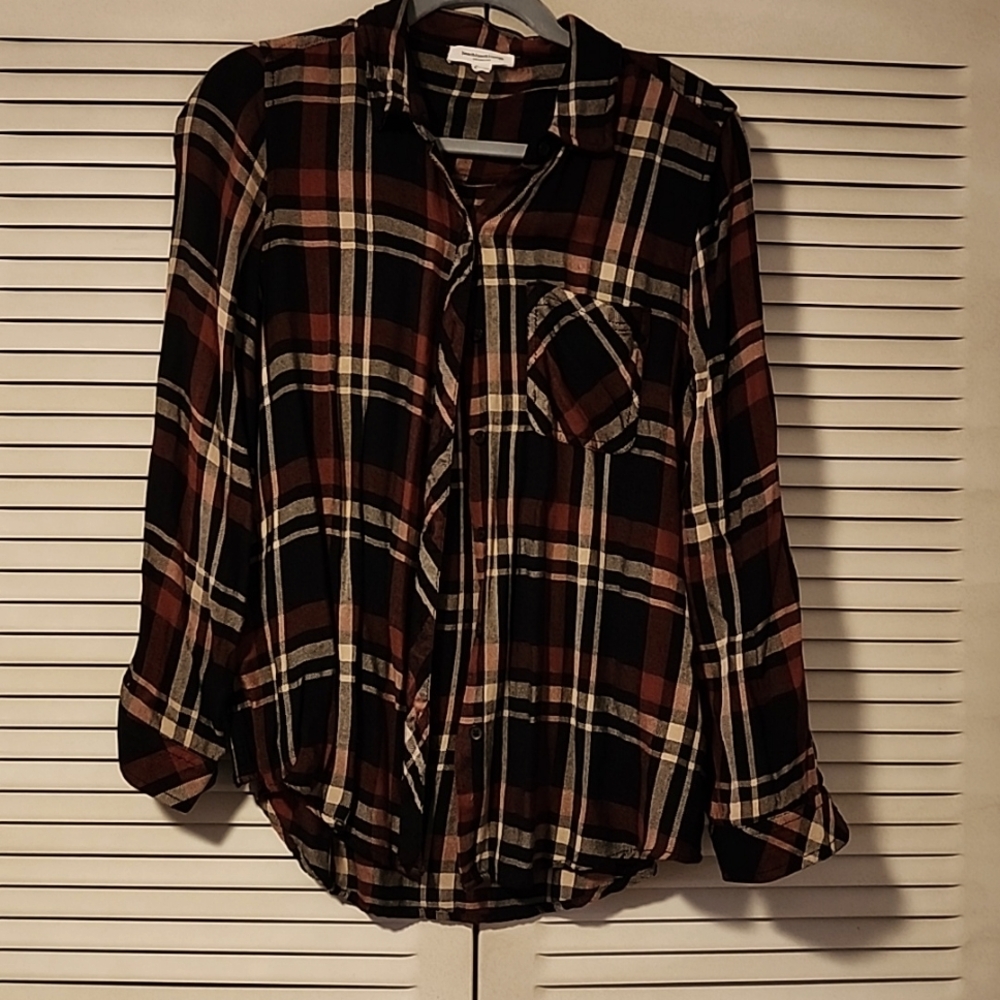Plaid button down top size large